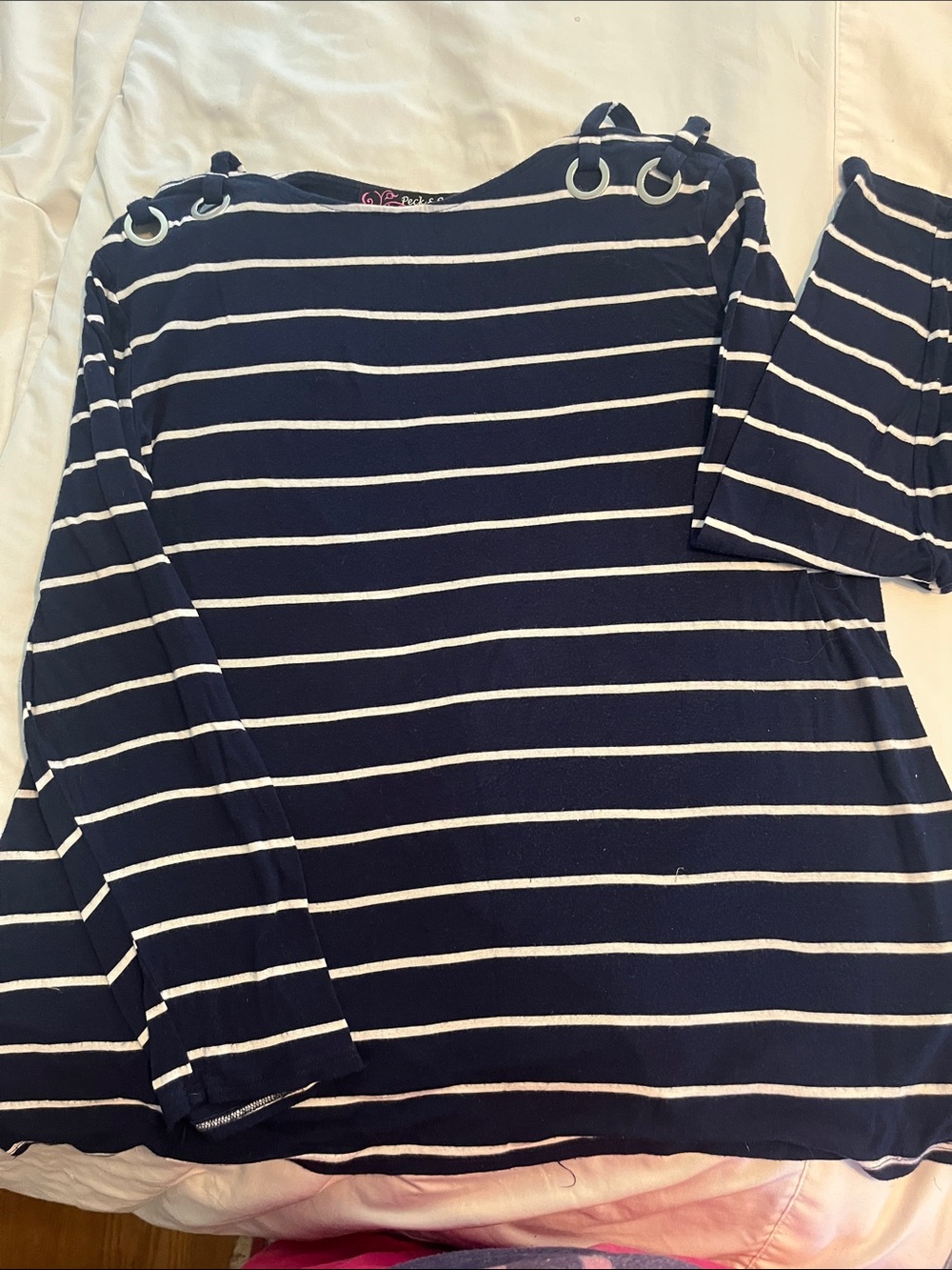 Striped Navy and White Women's Boatneck Top